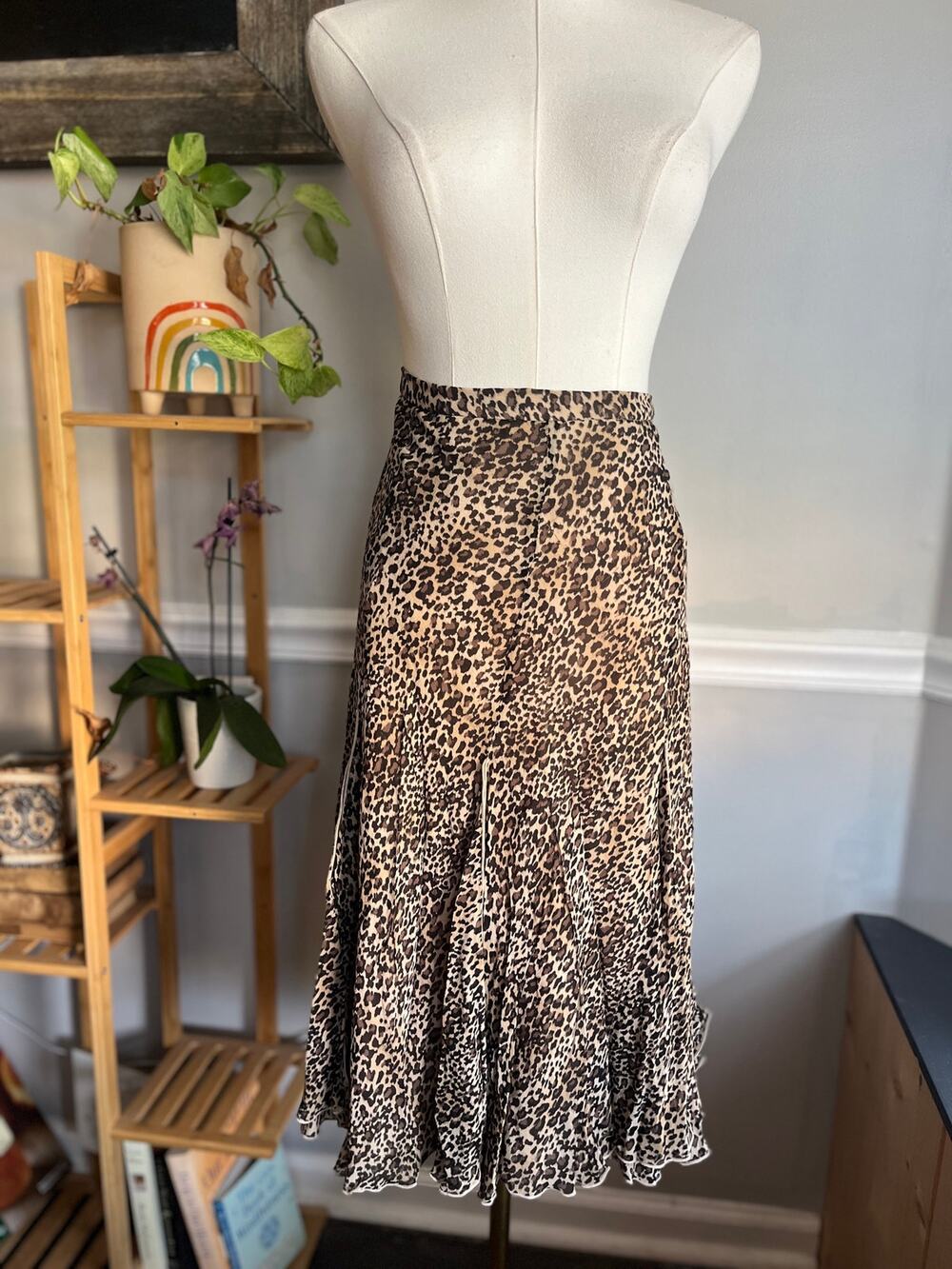 Vintage Y2K Animal Print Skirt Silk Knee Length Pleated Size 16 XL